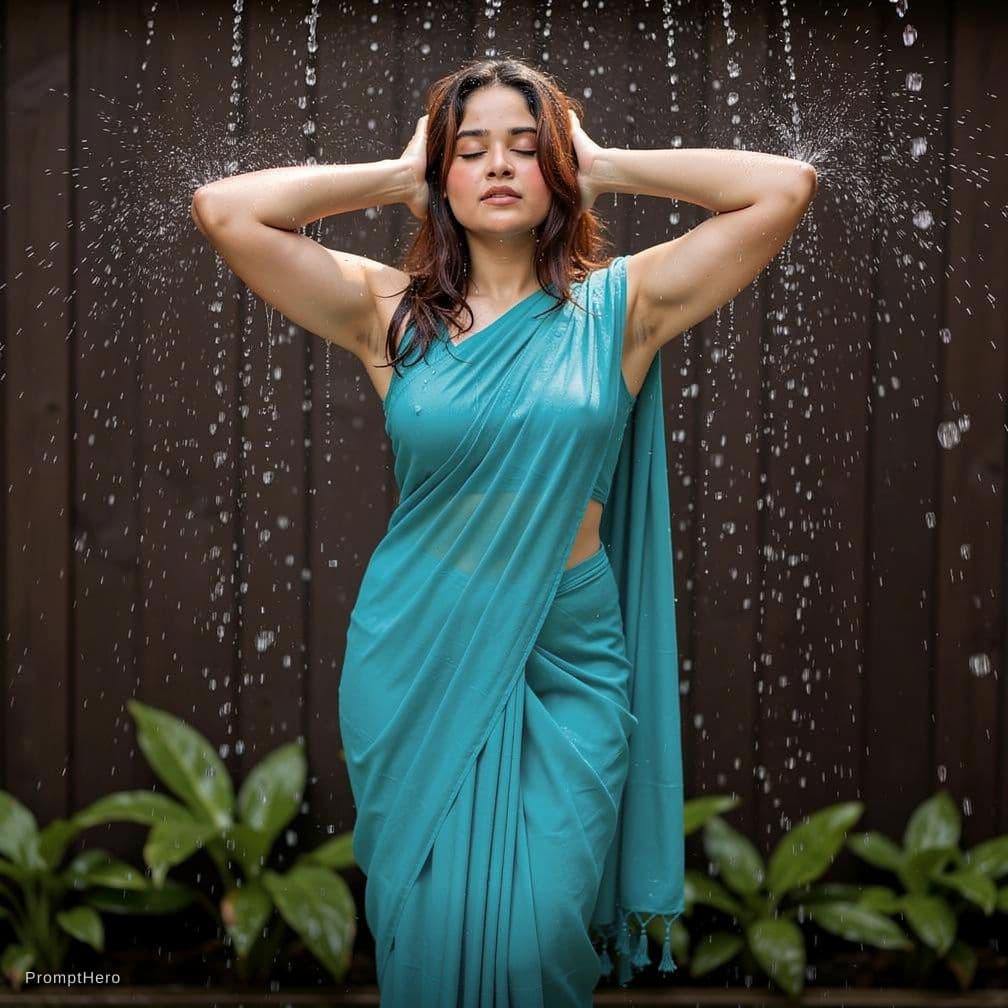 AI generated: make this reference women Photorealistic image of a fit young woman standing under splashing water o...
