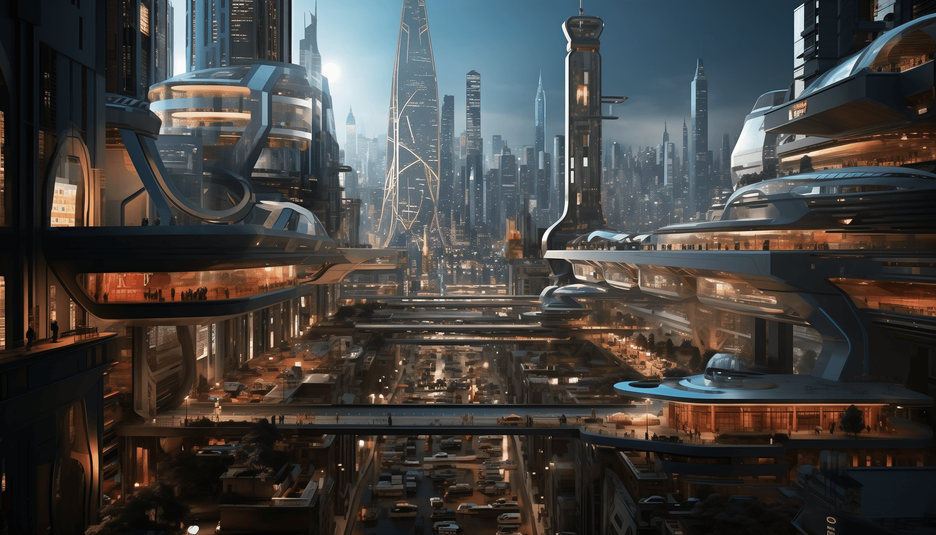 AI generated: city, future, sci fi --no draft, grainy, long neck, Deformed, blurry, duplicate artifacts, haze, low...