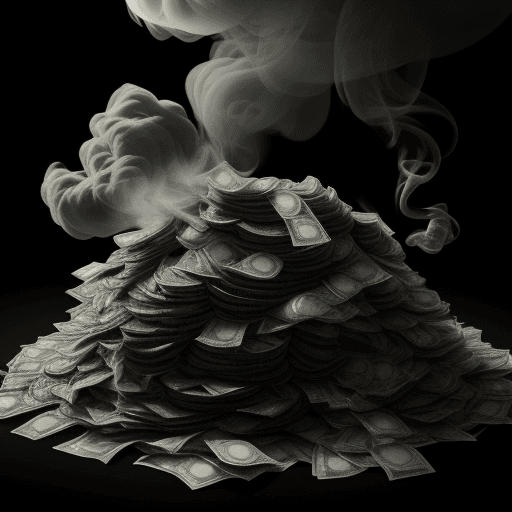 AI generated: High resolution black background with smoke filled in the background. Money laying on the ground