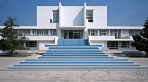 AI generated: Walter Gropius, school with Bauhaus design and clean lines, educational and inspiring, captured by M...