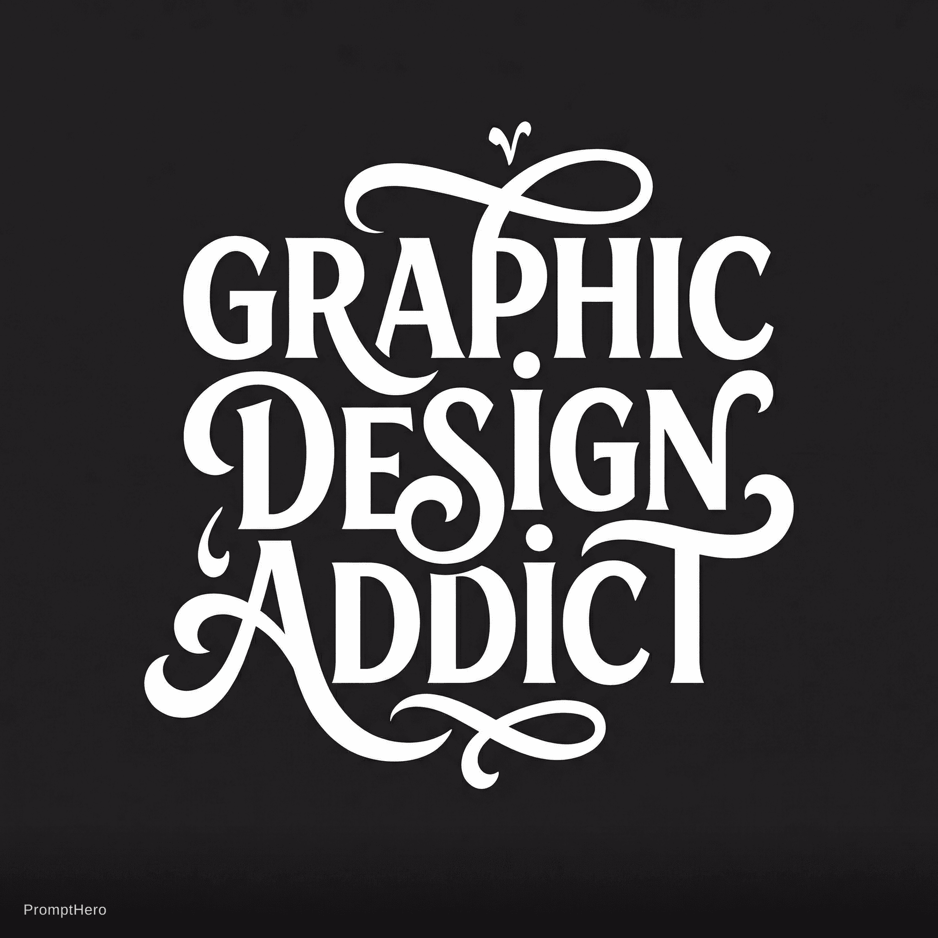 AI generated: Clean typographic poster with the phrase "GRAPHIC DESIGN ADDICT" in English, styled with Arabic call...