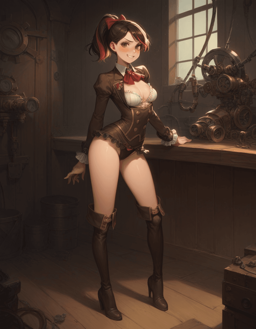AI generated: score_9, score_8_up, score_7_up, 1girl, disney, erotica, steampunk, machine room, standing, boobies_...