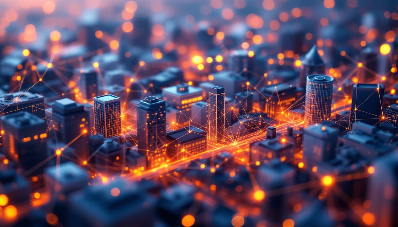 AI generated: Smart city and abstract polygon pattern connection, 4k, hyper realistic