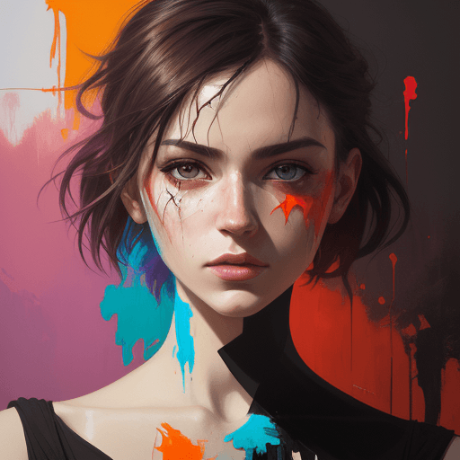 AI generated: an painting on the canvas of a woman in colorful tones, in the style of martin ansin, cracked, dimit...