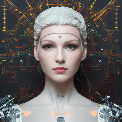 AI generated: electronic system on head humanoid cyborg woman with a visible detailed pink brain, with a visible d...