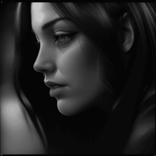 AI generated: high resolution photography, monochrome, evoking the starkness of classic noir with an intimate, psy...