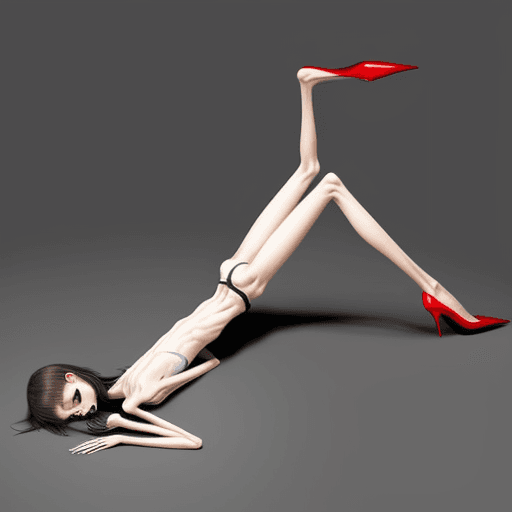 AI generated: lying position of extreme skinny slender girl very skinny slender girl, with long curved claws, skin...