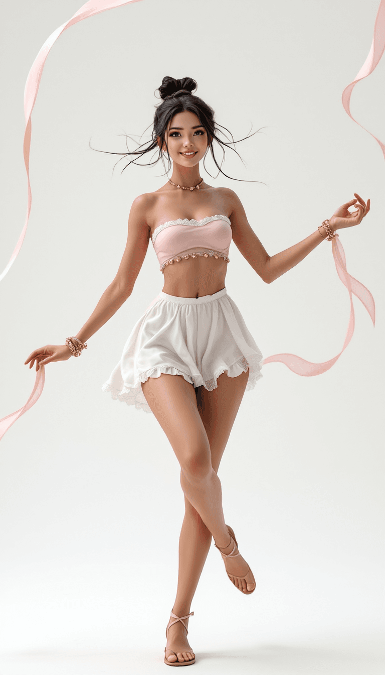 AI generated: A highly detailed CGI or photo artwork featuring a slender, tan-skinned woman with a confident, dyna...