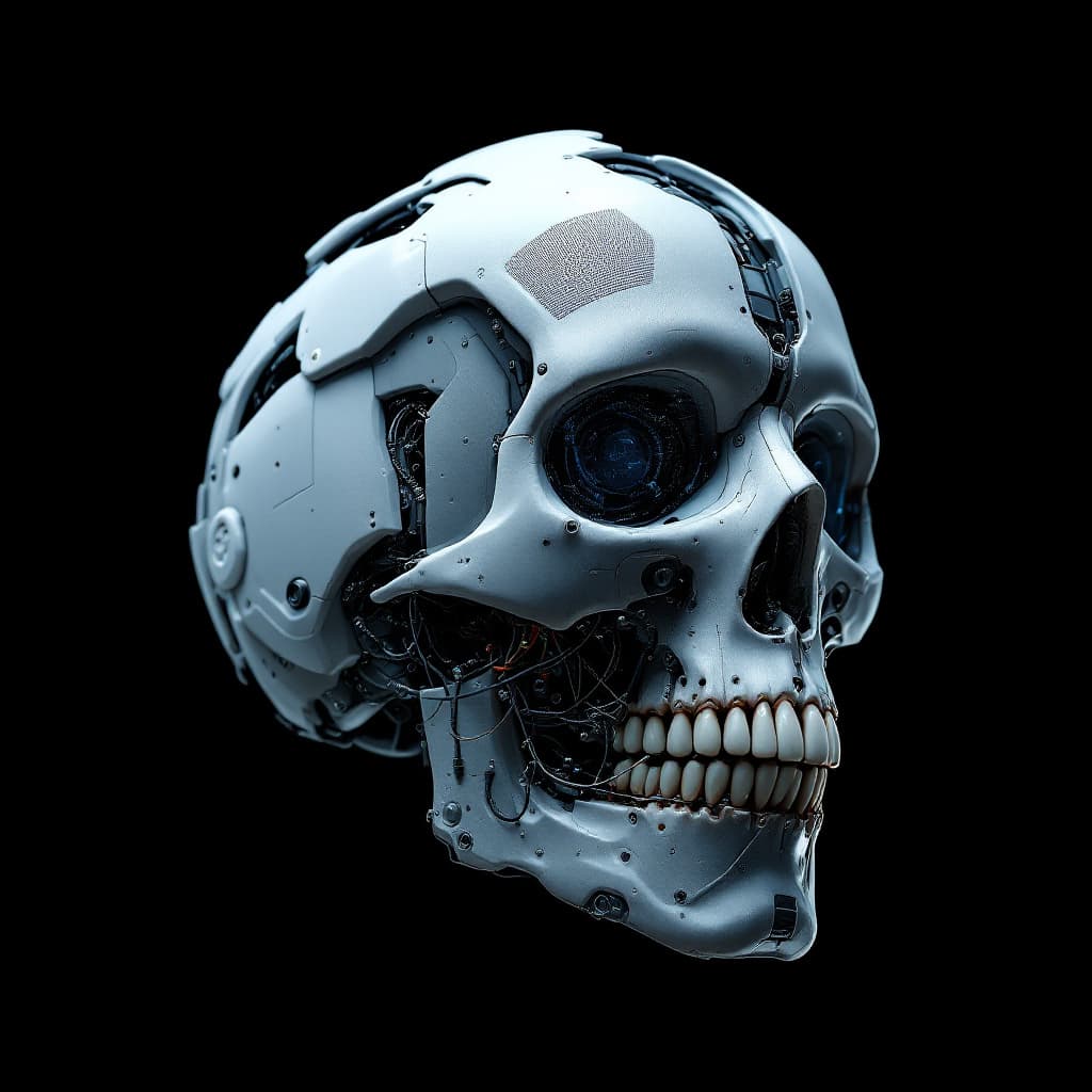 AI generated: highly detailed image of a cybernetic skull, combining elements of both organic and machine, skull i...