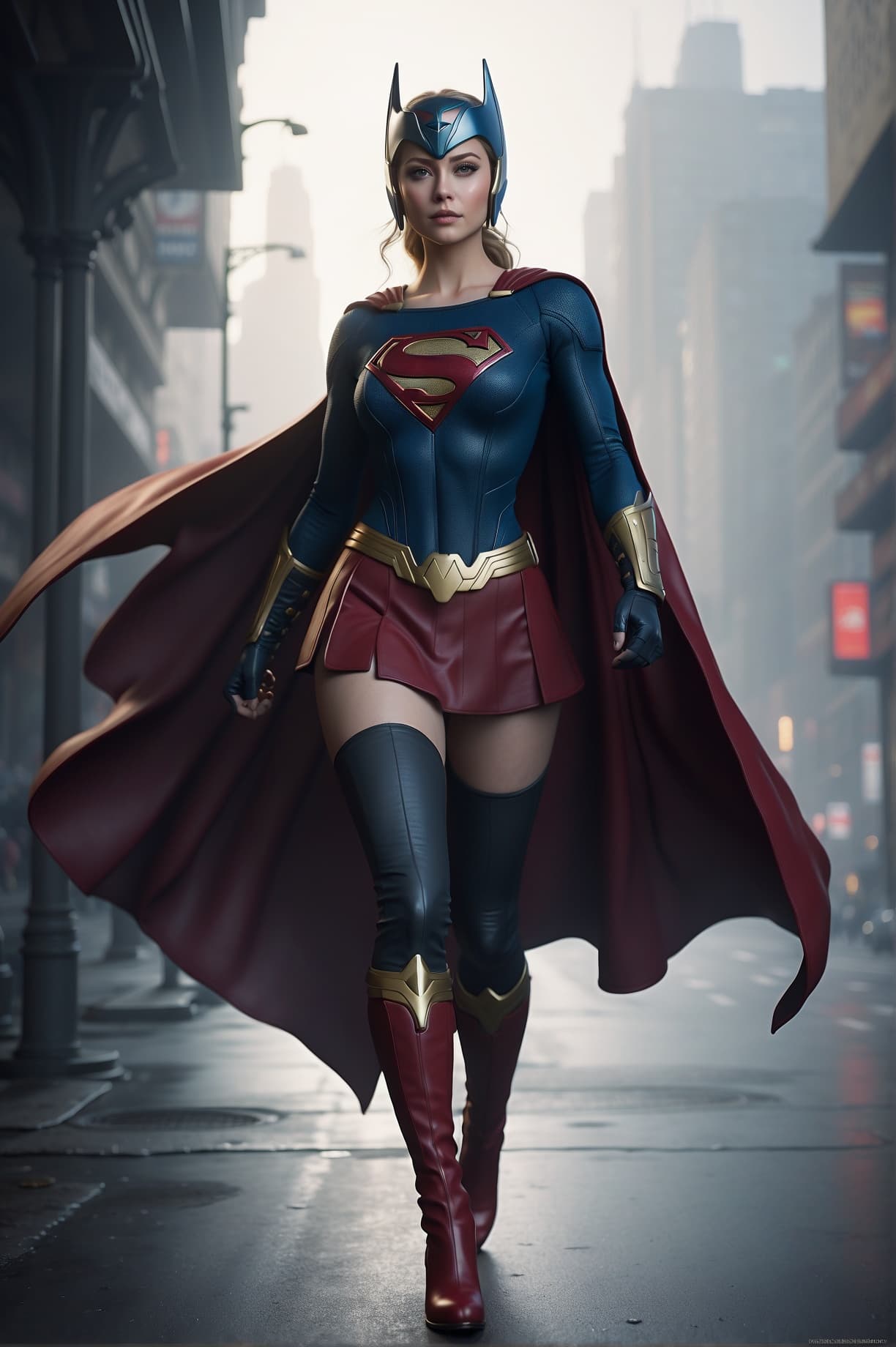 AI generated: a masterpiece, supergirl/wonderwoman from dc comic wearing alternate yellow costume, coy and allurin...