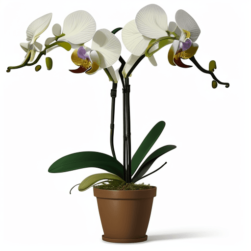 AI generated: realistic photo of an orchid in a pot on a white background