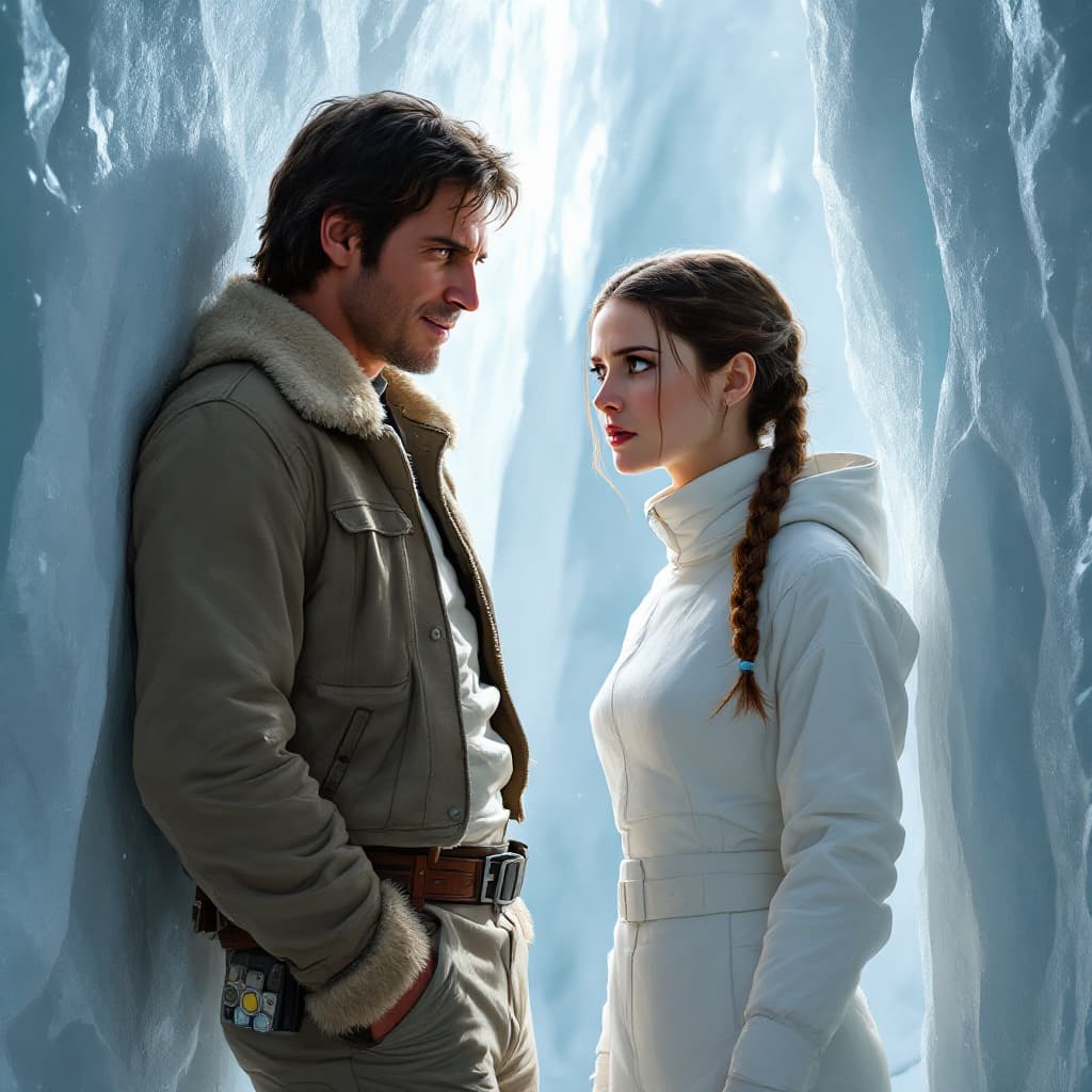 AI generated: "Create a digital painting of a dramatic and intimate scene set in the icy South Passage of Echo Bas...