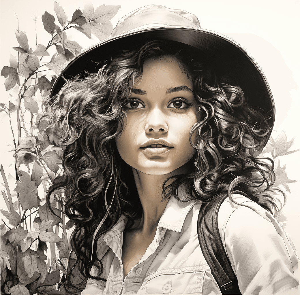 AI generated: a black and white drawing of a girl drawing, in the style of realistic hyper-detailed portraits, ahm...