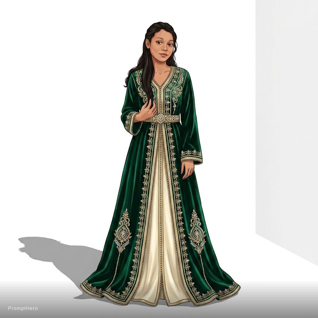 AI generated: [full body, illustration, in clean white studio space, minimal cast shadow grounding, moroccan]