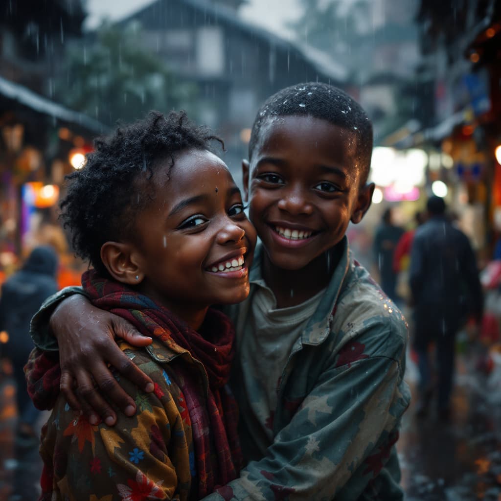 AI generated: Hyper realistic full body image of a black coloured 12 years old boy in a happy mood, playing with h...