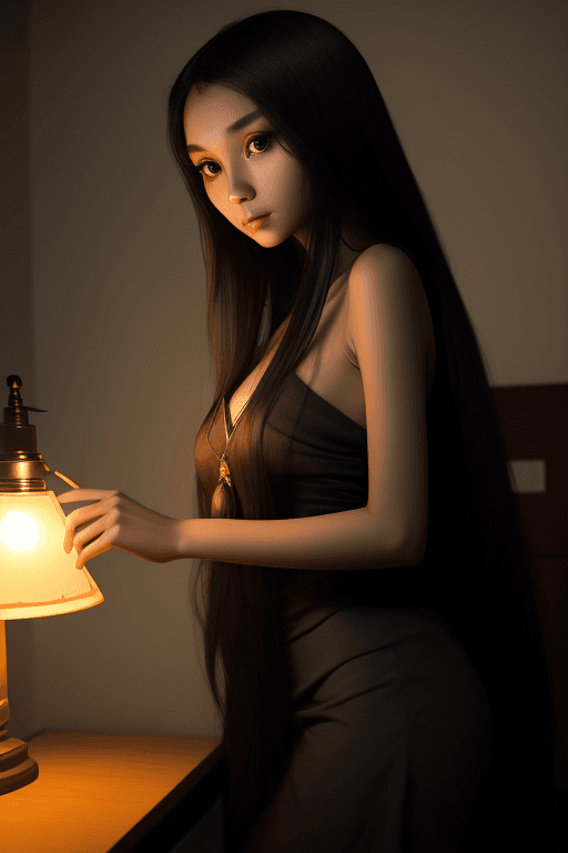 AI generated: beautyful skinny javanese-faced indonesian girl, long black flowy haired, natural breast, in the off...