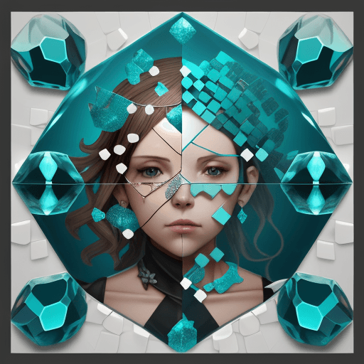 AI generated: the anatomy of a woman's head made of crystal teal domino pieces and shells, octopath traveler, vani...