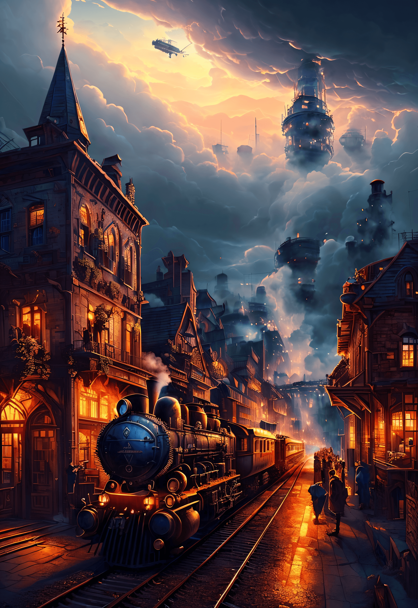 AI generated: Award winning Illustration , (Masterpiece, Best Quality:1.2), A steampunk city with gears and pipes,...