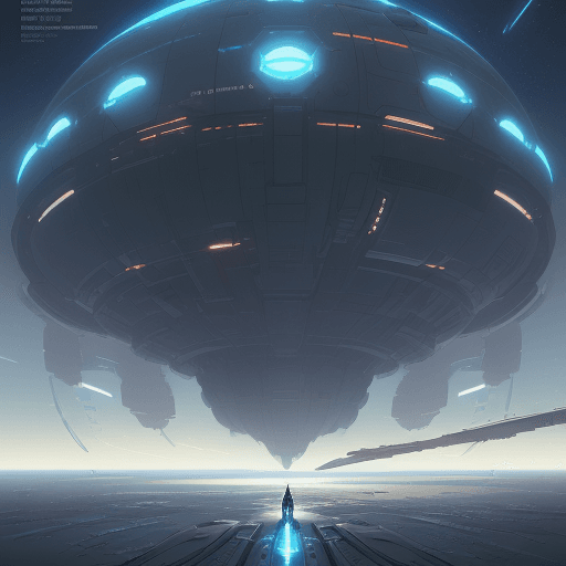 AI generated: sketches blueprint of futuristic sci-fi huge spacecraft, warp engines, formulas and annotations, sch...