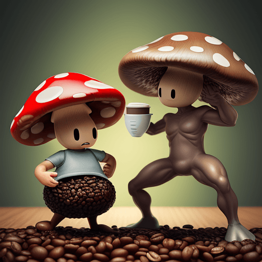 AI generated: Mushroom-man fights coffee-bean dude