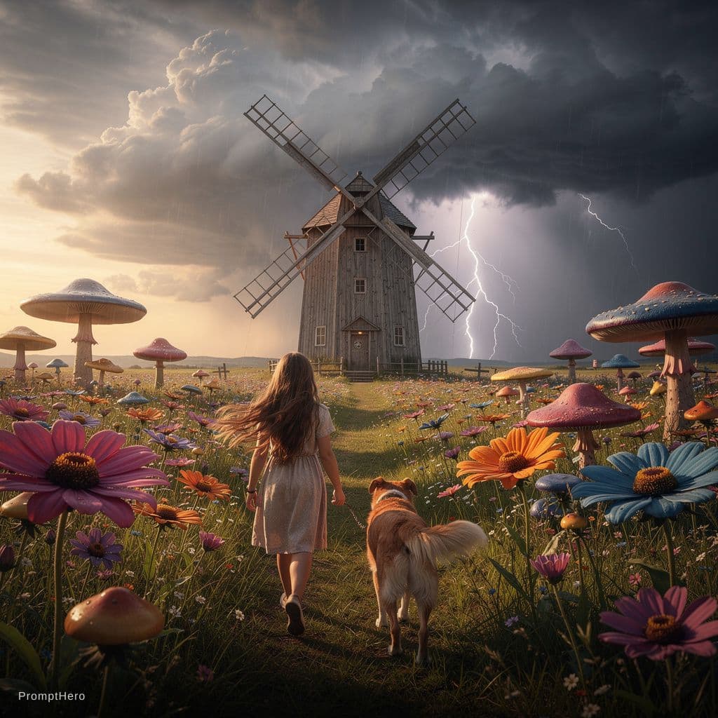 AI generated: Award-winning high detail photograph of a solitary (windmill:1.3) standing proudly in a vast field o...