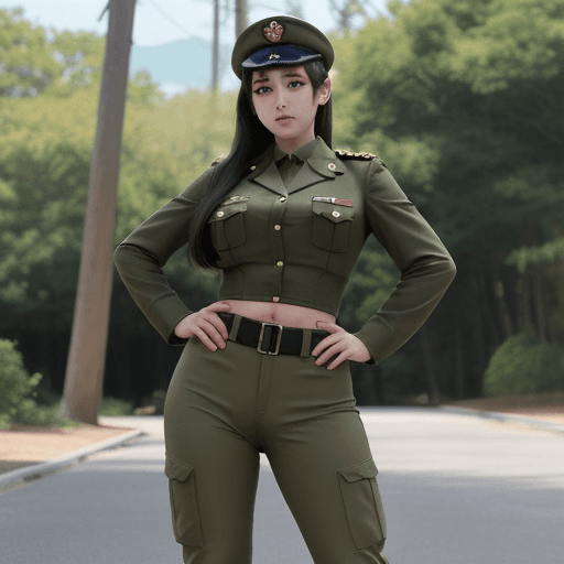 AI generated: Anime girl dressed in military uniform having a futanari bulge in her pants