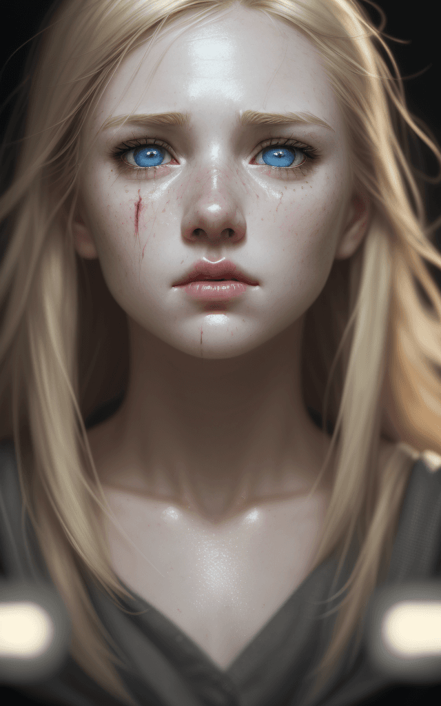 AI generated: macro close up , WLOP style, cinematic  girl ((textured skin)), ((short blonde facial hair)), ((chap...