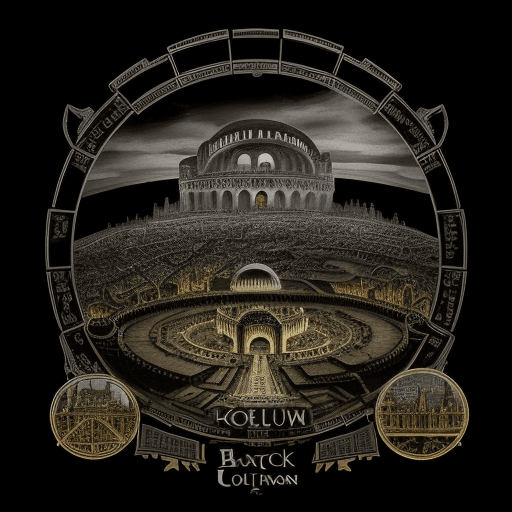 AI generated: Black City with a coliseum icon from an old map in the style of Lord of the rings Transparent backgr...