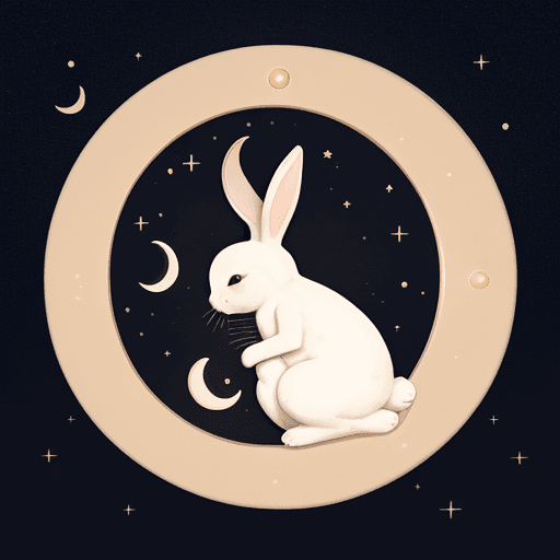 AI generated: cute bunny curled up on a crescent moon, crescent moon with sleeping bunny, cute bunny sleeping on c...