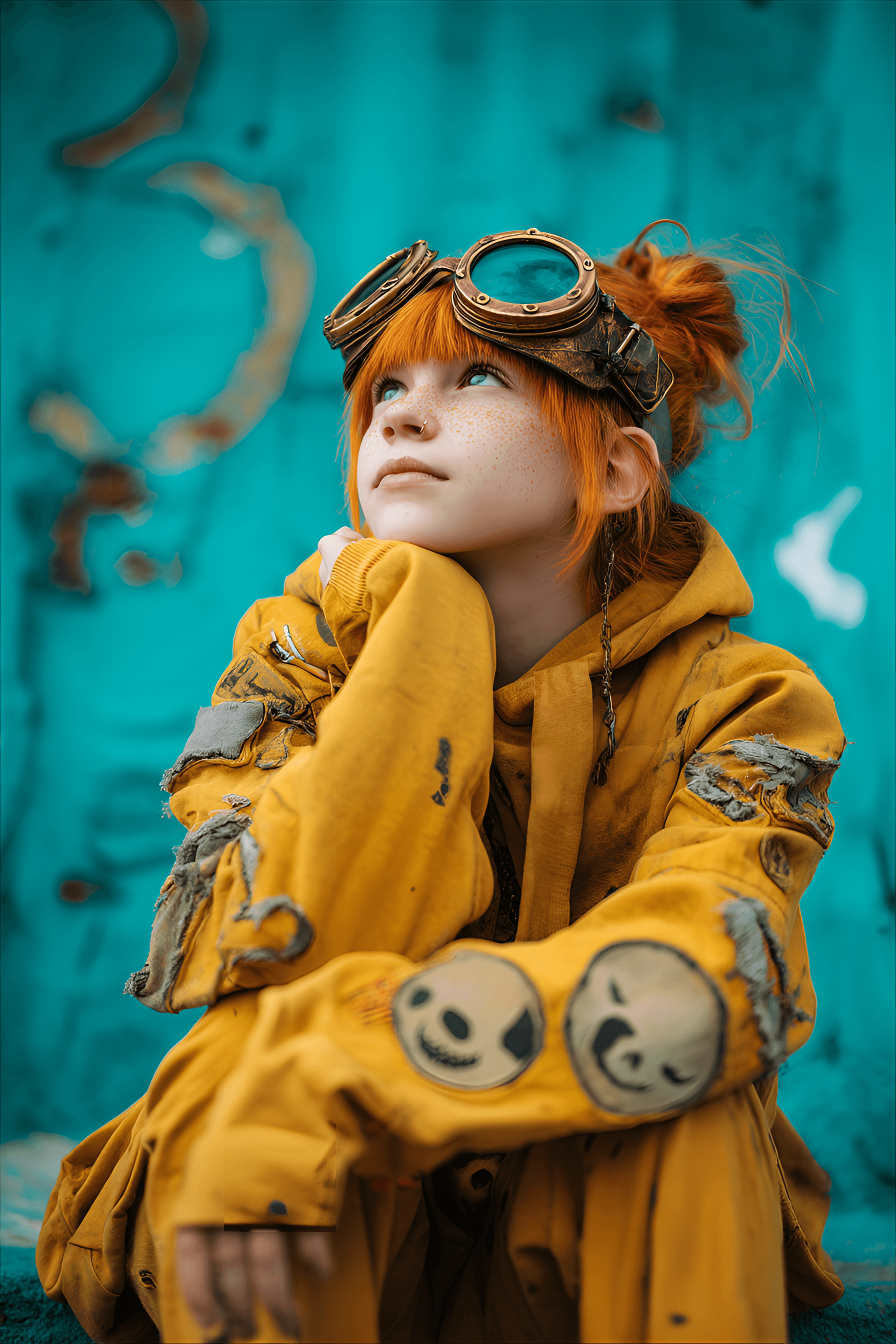 AI generated: young, light-skinned girl, approximately 12-16 years old, with vibrant, fiery orange hair styled in ...