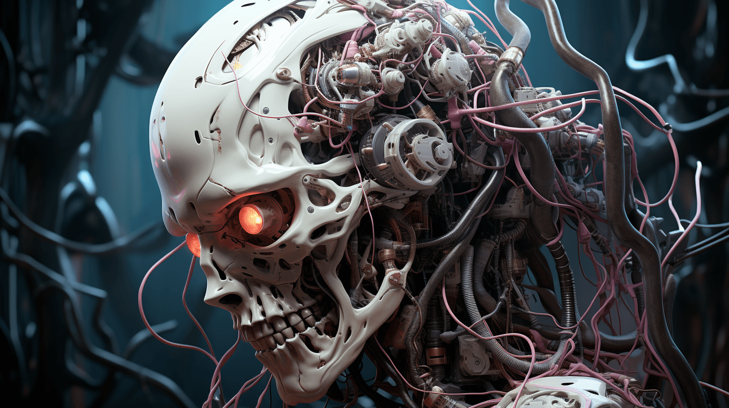 AI generated: a brain connected with cable and computers, dreamlike, hyperrealistic, 8k, hyperdetailed, steampunk ...