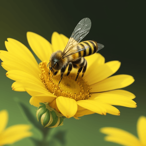 AI generated: bee sitting on top of a yellow flower, photograph, art 