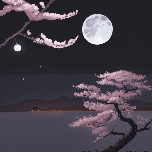 AI generated: A painting of a plum blossom with the moon in the background, inspired by George Lacom, James A. R. ...