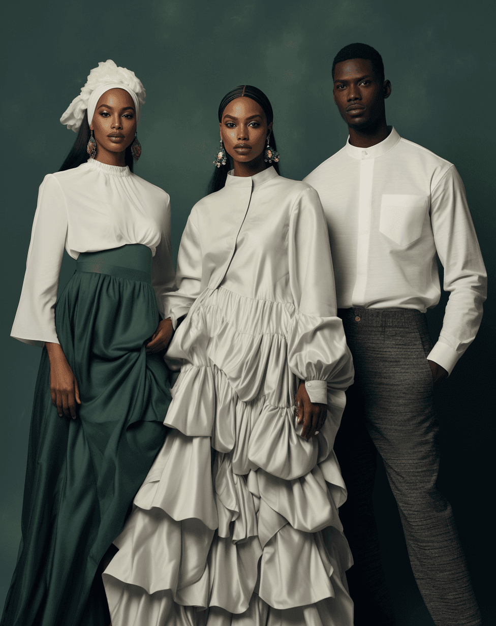 AI generated: A photo of four African models wearing modern and luxurious outfits, posing for the camera in front ...