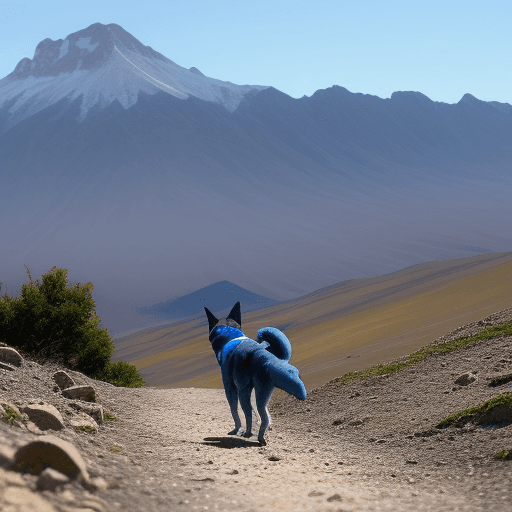 AI generated: perro caminando por las montañas..de color azul,ju8nto a sus hijos