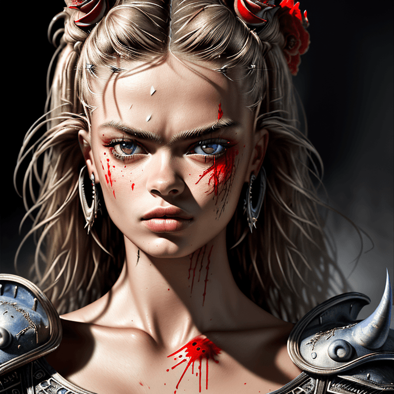 AI generated: portrait of beautiful FRIDA AASEN, blood splatter, sharp focus, studio photo, intricate details, unr...