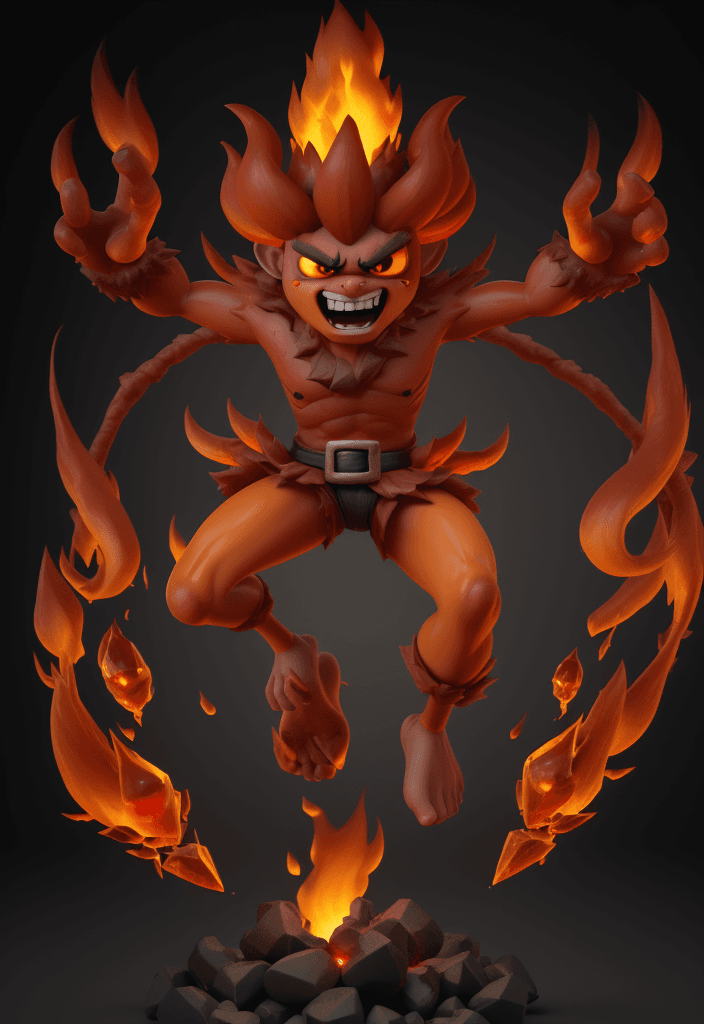 AI generated: Hyper realistic 3d animation of the fire spirit from the game clash royale, It is a drop of fire, it...