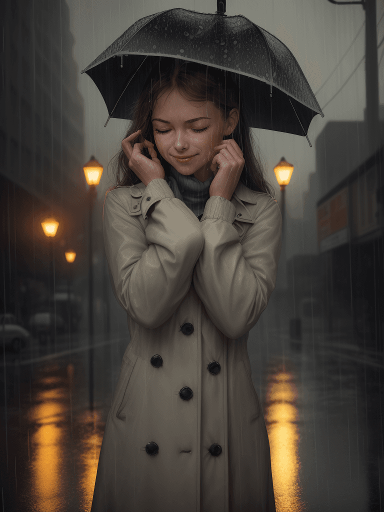 AI generated: retro atmosphere, Rainy winter streets, rain-soaked streetlights, all over the body, under the stree...
