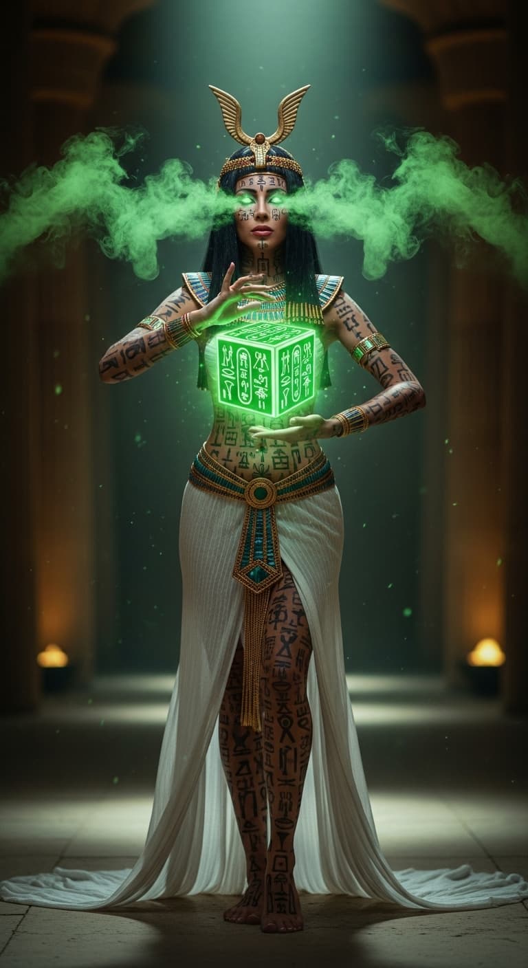 AI generated: Full body view of a stunning, hyper-realistic, photographic, cinematic still of an elegant ancient E...