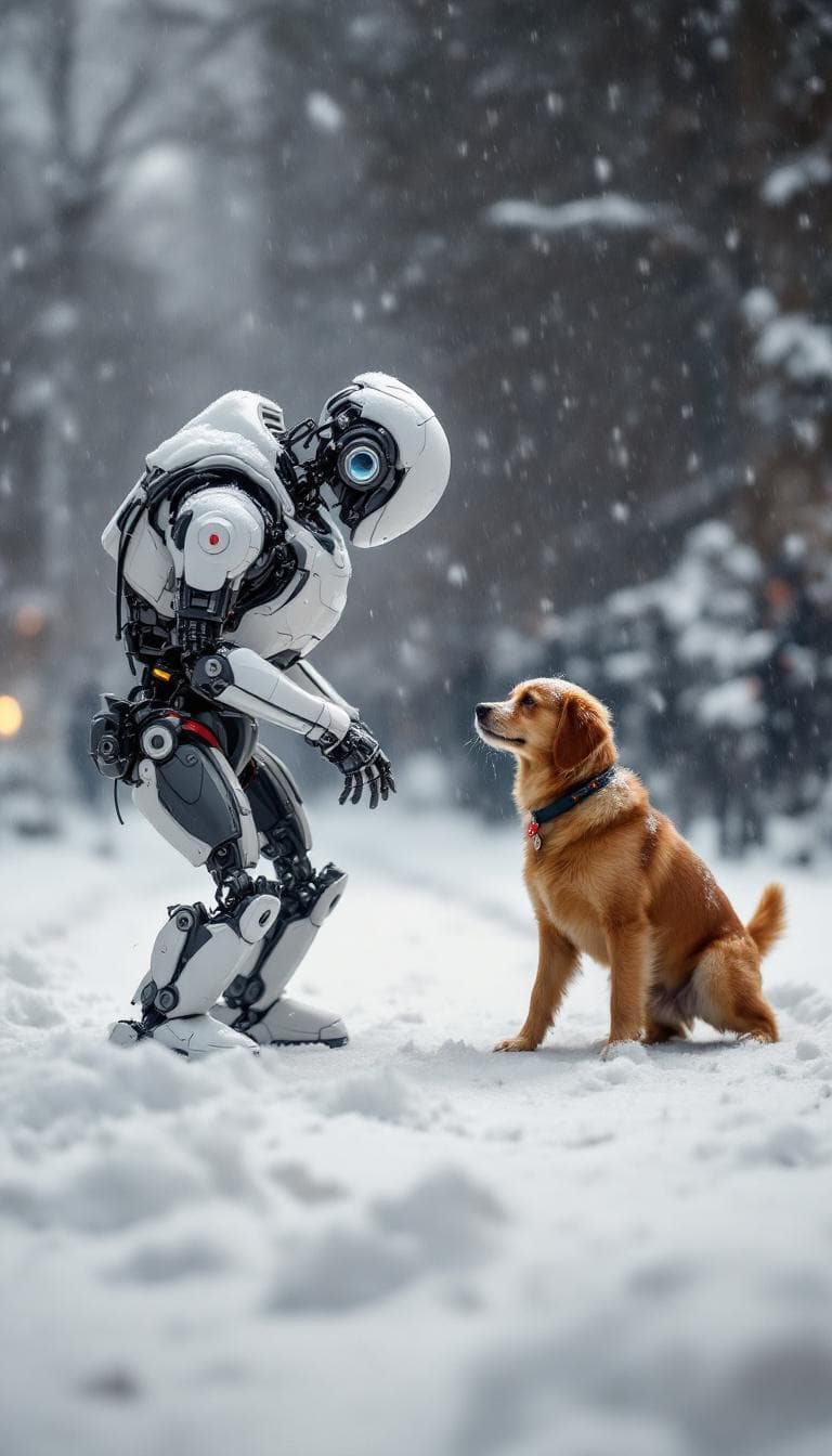 AI generated: A robot saves a dog that is freezing to death in the New York snow