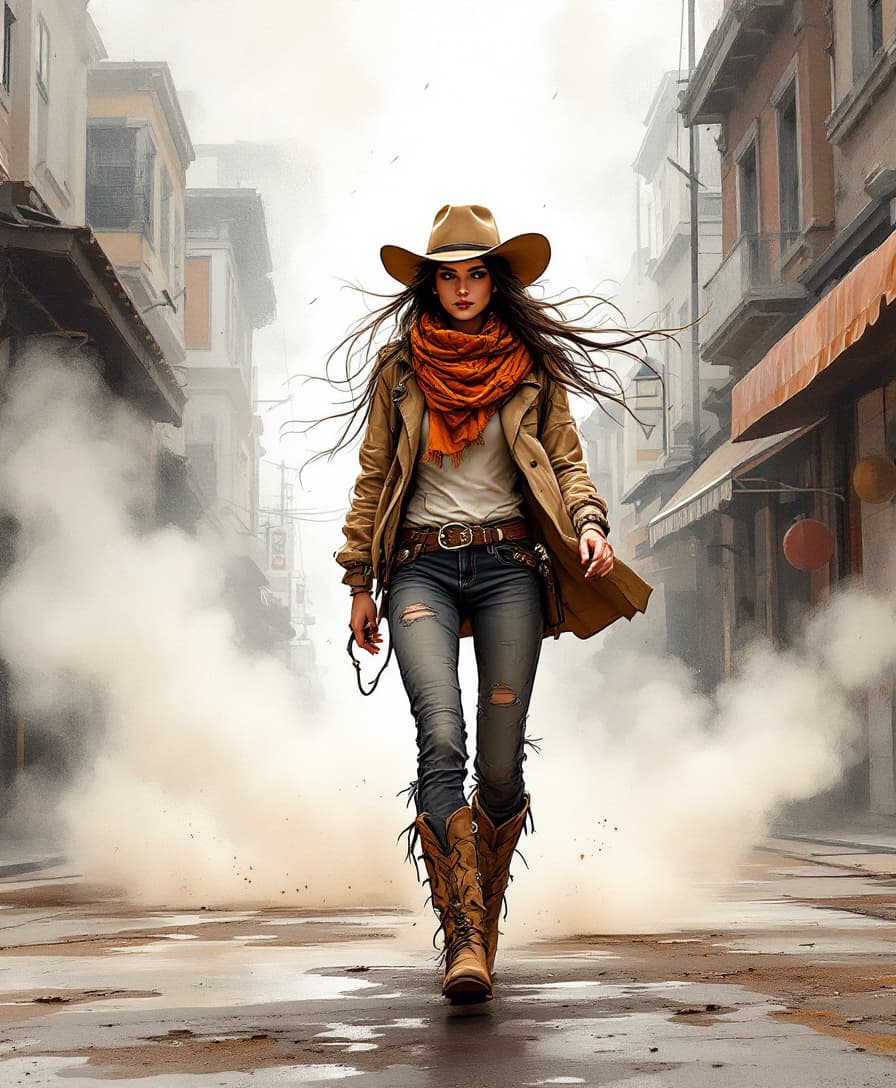 AI generated: Concept art in watercolor style and colorful lines, dark beige and orange colors, flawless line work...