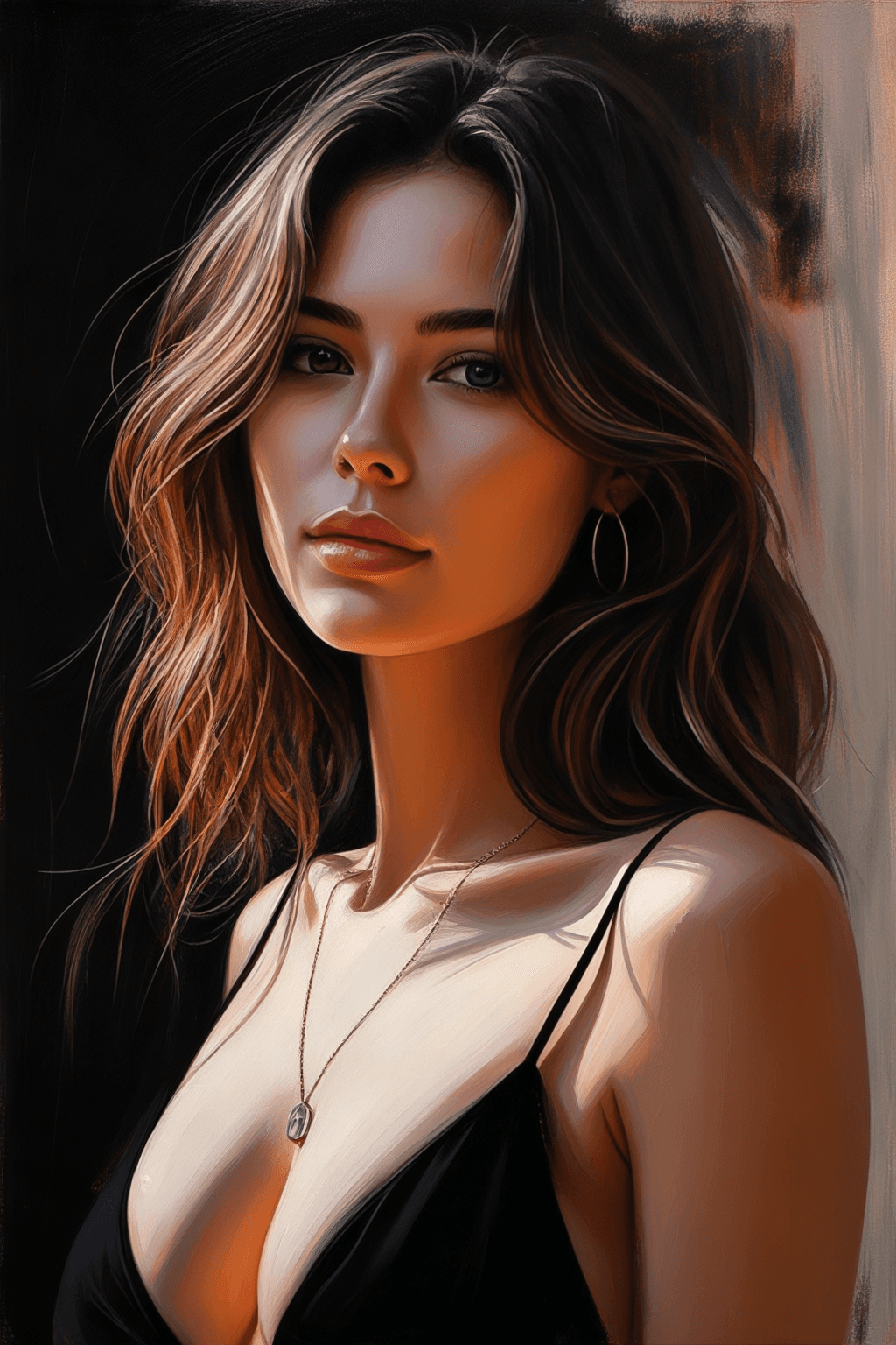 AI generated: A portrait of a young beautiful girl, smiling, Asymmetrical Cut hair style, fall dress, outdoor view...