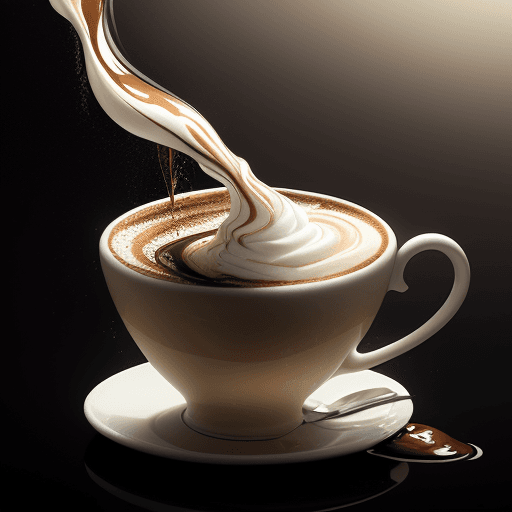AI generated: The image captures a splash of coffee and cream inside a cup.. The suspended droplets and the smooth...