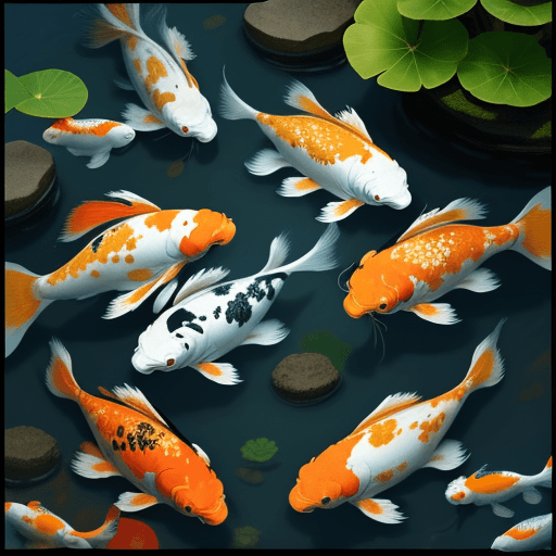 AI generated: water, aquatic, koi fish, golden color, bonsai fauna,8k
