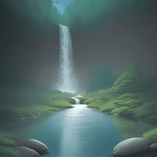 AI generated: Illustration of A serene mountain stream or waterfall. L-cut, Diamond pattern background, Chibi, Gou...