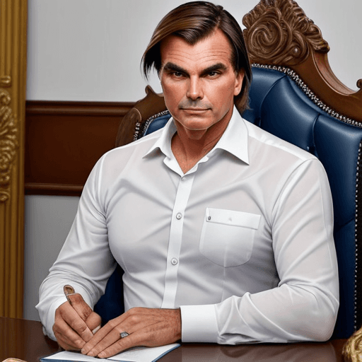 AI generated:  Jair Bolsonaro presidente homem de bem elegante honesto simpático , cabelo cacheado 