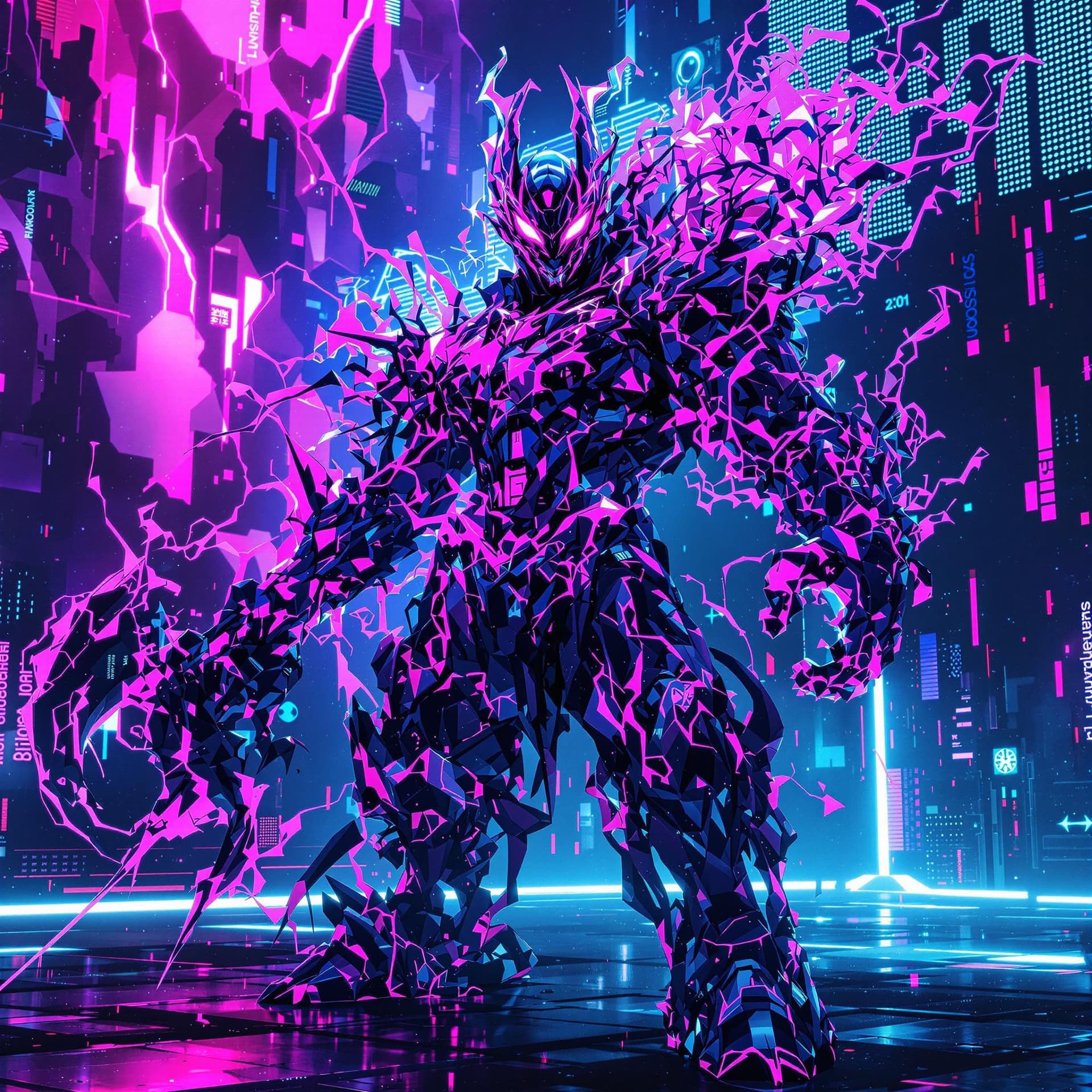 AI generated: A hyperon hologofractal glitch morph warrior, embodying a futuristic and fantastical theme. The warr...