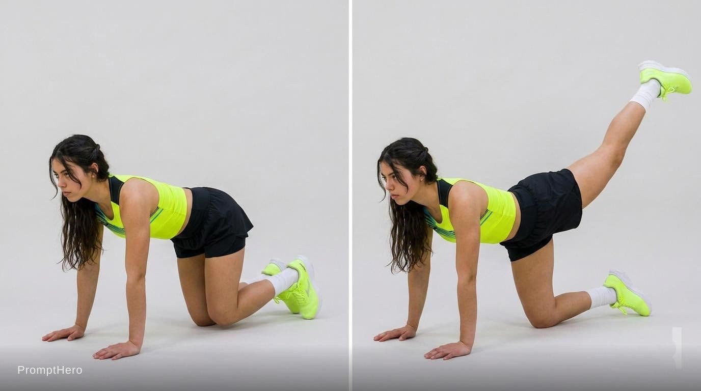 AI generated: generate image of the model in two positions for workout kneeled glute kickback