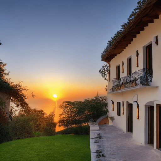 AI generated: sunset under a villa

