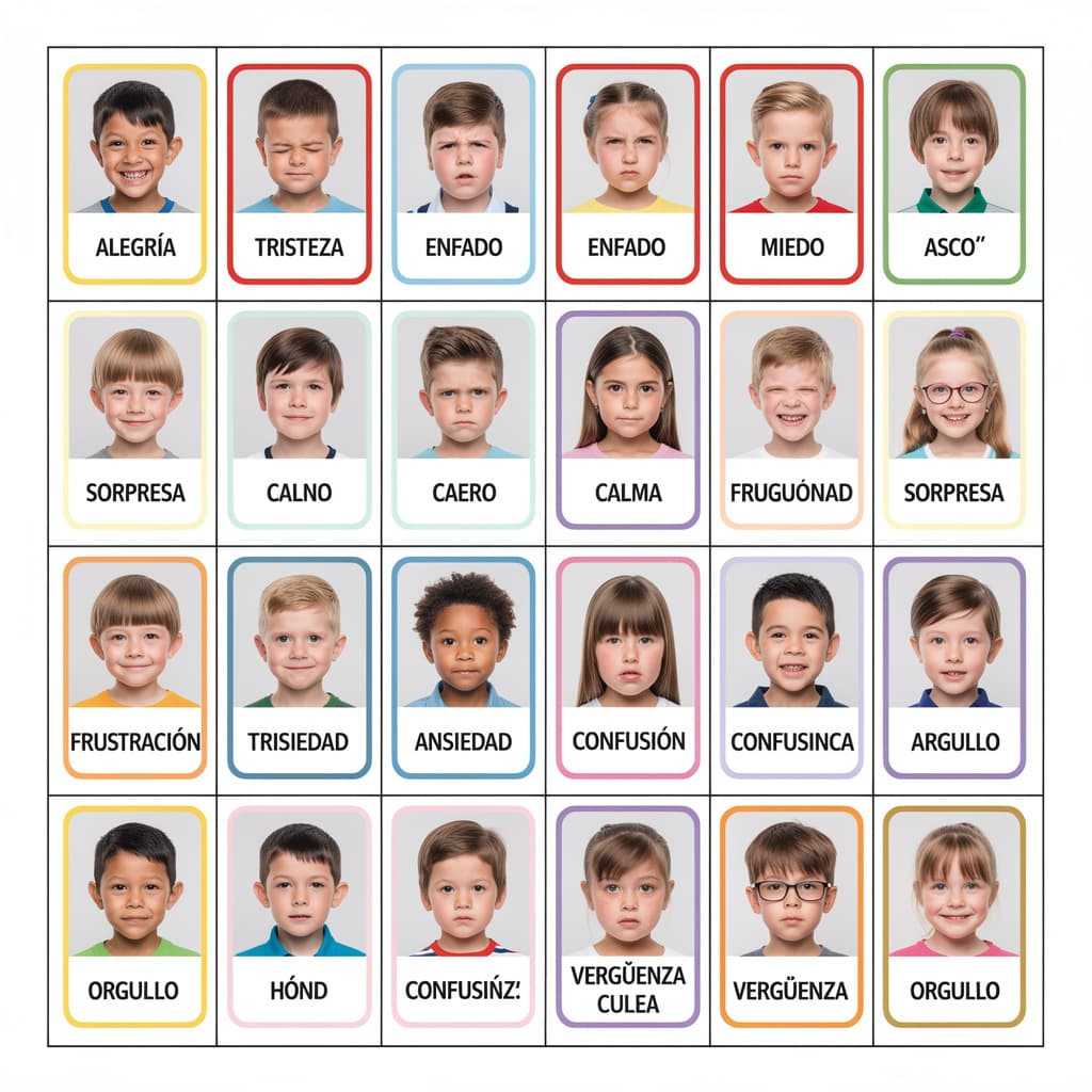 AI generated: Juego educativo de emparejamiento para niño autista de 8 años: 24 tarjetas rectangulares separadas d...